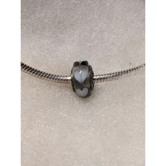 New Pandora Transparent w/White Hearts Murano Bead - BEAUTIFUL!!! - Picture 1 of 3